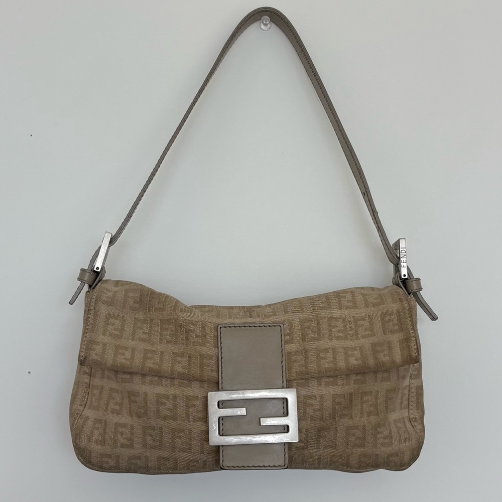 Authentic Fendi Mama Bag — Beige Zucchino Canvas & Leather Trim